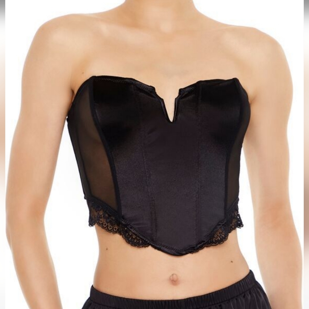 New. Elegant Black Lace Trim Corset Top